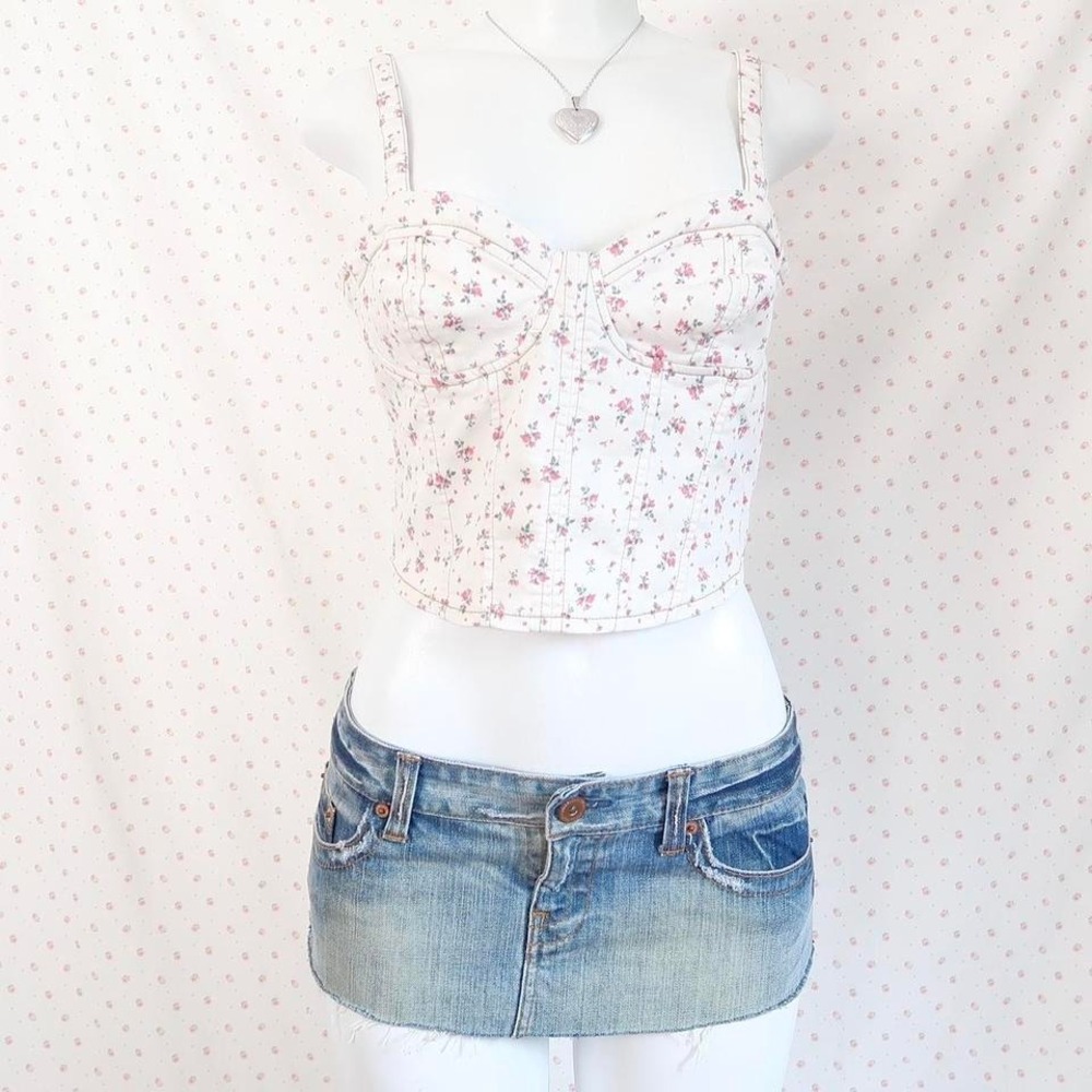y2k floral bustier top denim corset top coquette cottagecore no boundaries